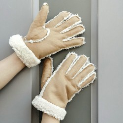 Korean imitation wool five-fingered outdoor men's and women's fashionable suede wide-mouthed fleece warm and cold-proof cycling gloves
