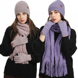Amazon New Suit European And American Autumn And Winter Fleece-lined Knitted Hat Scarf Gloves Men And Women Warm Wool Three-piece Set