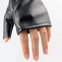 50CM touch screen leather super-long gloves, extended dancing leather jacket elbow guard, black sexy nightclub lady fur gloves
