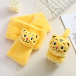 2021 Autumn and winter new brown cute winter solid-color rabbit ears adult stock two-in-one scarf, gloves and hat