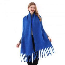 New European and American autumn and winter warm solid-color faux cashmere scarf for women, thickened soft mohair tassel scarf shawl