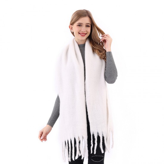 New European and American autumn and winter warm solid-color faux cashmere scarf for women, thickened soft mohair tassel scarf shawl New European and American autumn and winter warm solid-color faux cashmere scarf for women, thickened soft mohair tassel scarf shawl