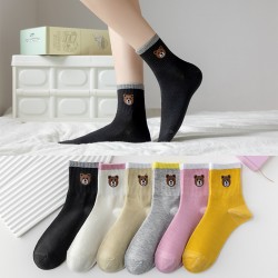 Cross-border autumn and winter cartoon and anime women's socks, Japanese cute bear socks, color-matching mid-top ins trendy casual socks manufacturer
