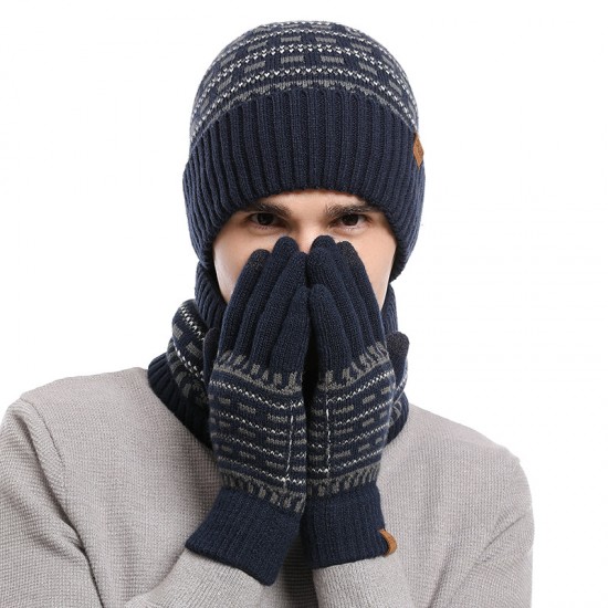 2025 Europe And The United States In Autumn And Winter Men's Warm Wool Hat Knitted Thickened Adult Hat Scarf Gloves Three-piece Set Manufacturers 2025 Europe And The United States In Autumn And Winter Men's Warm Wool Hat Knitted Thickened Adult Hat Scarf Gloves Three-piece Set Manufacturers