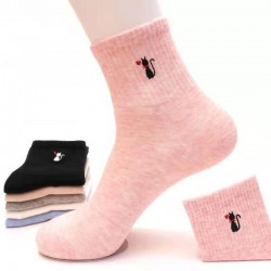 Autumn and winter candy-colored cute women's socks, Japanese kitten solid color mid-calf socks, all-season patchwork color ins trendy and versatile socks