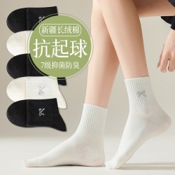 2024 autumn/Winter cross-border European women's socks, cute black jacquard bow, breathable and fashionable mid-calf long socks