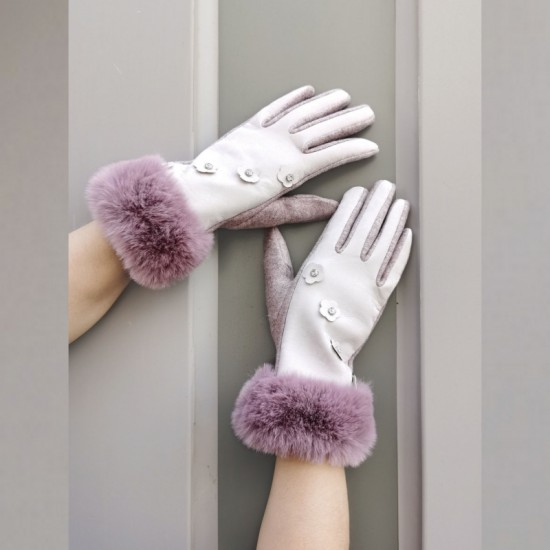 Small Chanel-style diamond-encrusted flower gloves for women in winter, thickened PU fleece five-finger touch screen woolen gloves for cold and wind protection Small Chanel-style diamond-encrusted flower gloves for women in winter, thickened PU fleece five-finger touch screen woolen gloves for cold and wind protection
