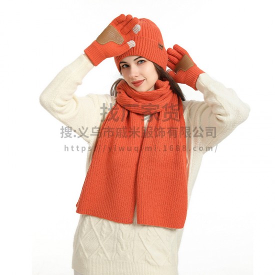 Foreign Trade New European And American Cross-border Amazon Winter Women's Wool Hat Scarf Gloves Leather Non-slip Three-piece Set Foreign Trade New European And American Cross-border Amazon Winter Women's Wool Hat Scarf Gloves Leather Non-slip Three-piece Set