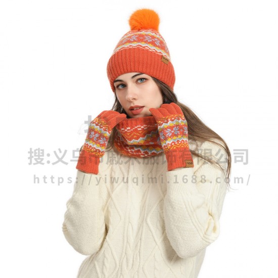 Cross-border Europe And The United States Amazon Winter New Thick Warm Ladies Snowflake Hat Gloves Scarf Three-piece Set Manufacturers Cross-border Europe And The United States Amazon Winter New Thick Warm Ladies Snowflake Hat Gloves Scarf Three-piece Set Manufacturers