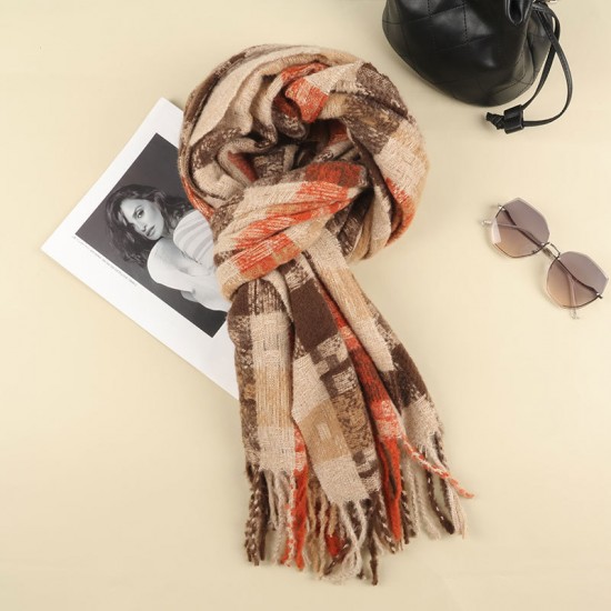 Warm and thickened faux cashmere checkered scarf, new autumn and winter tassel shawl, soft and versatile checkered scarf wholesale Warm and thickened faux cashmere checkered scarf, new autumn and winter tassel shawl, soft and versatile checkered scarf wholesale