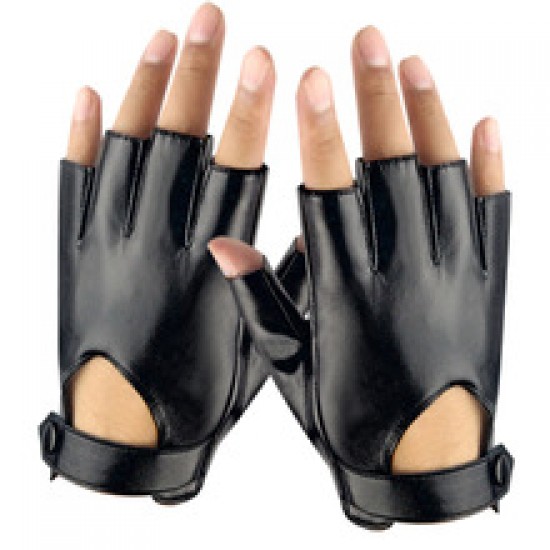 Cross-border half-finger leather gloves for men and women, half-piece functional lolita dancing gothic cyber exposed finger spring and autumn short style Cross-border half-finger leather gloves for men and women, half-piece functional lolita dancing gothic cyber exposed finger spring and autumn short style