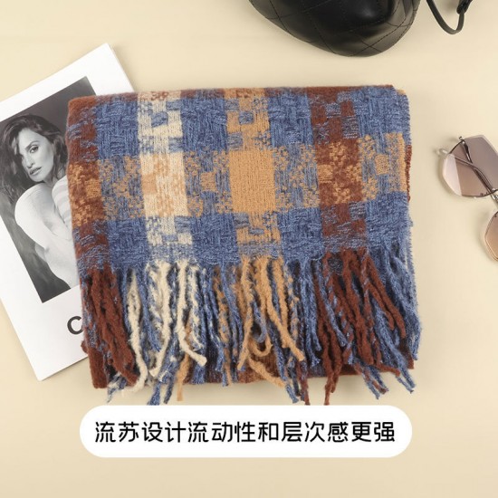 Warm and thickened faux cashmere checkered scarf, new autumn and winter tassel shawl, soft and versatile checkered scarf wholesale Warm and thickened faux cashmere checkered scarf, new autumn and winter tassel shawl, soft and versatile checkered scarf wholesale