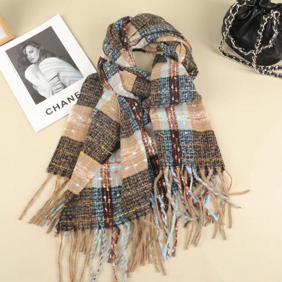New Maillard faux cashmere checkered scarf for women, thickened warm shawl for autumn and winter, solid-color student scarf New Maillard faux cashmere checkered scarf for women, thickened warm shawl for autumn and winter, solid-color student scarf