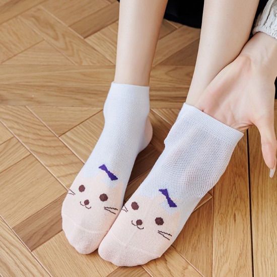 Cross-border thin women's Korean version cotton mesh short socks, cat face shallow mouth low top cute ins trendy sports boat socks Cross-border thin women's Korean version cotton mesh short socks, cat face shallow mouth low top cute ins trendy sports boat socks
