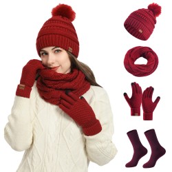 Amazon Hat Cross-border Europe And The United States Winter Ladies Wool Hat Scarf Gloves Plus Socks Four-piece Set Manufacturers Supply