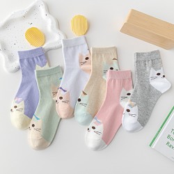 Cross-border autumn and winter collection of cat ladies' cotton mid-calf socks with cute cat faces, Instagram trendy cartoon socks, and animal cotton socks