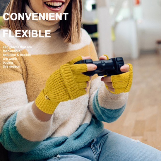 European And American Winter Men's And Women's Half Finger Flip Knitted Thickened Warm Wool Knitted Students' Writing Gloves European And American Winter Men's And Women's Half Finger Flip Knitted Thickened Warm Wool Knitted Students' Writing Gloves