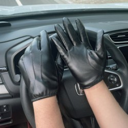 Touchscreen leather gloves for men and women drivers, three-ribbed autumn and winter Korean-style fashionable cycling and driving leather gloves