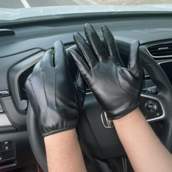 Touchscreen leather gloves for men and women drivers, three-ribbed autumn and winter Korean-style fashionable cycling and driving leather gloves Touchscreen leather gloves for men and women drivers, three-ribbed autumn and winter Korean-style fashionable cycling and driving leather gloves