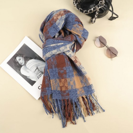 Warm and thickened faux cashmere checkered scarf, new autumn and winter tassel shawl, soft and versatile checkered scarf wholesale Warm and thickened faux cashmere checkered scarf, new autumn and winter tassel shawl, soft and versatile checkered scarf wholesale
