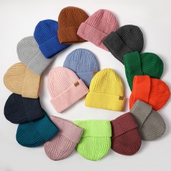 Winter European And American Dome Men's And Women's Hat Simple Joker Knitted Wool Beanless Fleece-lined Double Outdoor Warm Hat