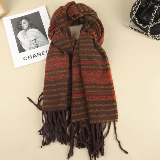 Scarf Women's Winter Korean Version Of High-end All-match Stripes Warm Padded Cashmere Shawl Dual-purpose Student Scarf Tide