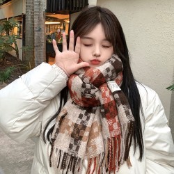 2024 New autumn and winter atmosphere checkered tassel warm scarf for men and women, thickened long scarf gift for couples