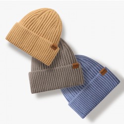 Winter European And American Dome Men's And Women's Hat Simple Joker Knitted Wool Beanless Fleece-lined Double Outdoor Warm Hat