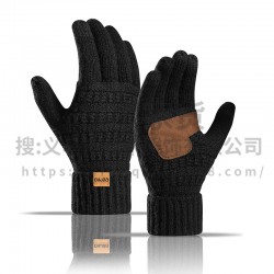 2025 Amazon New Winter Outdoor Riding Plus Warm Ladies Knitted Gloves Palm Plus Leather Non-slip Gloves