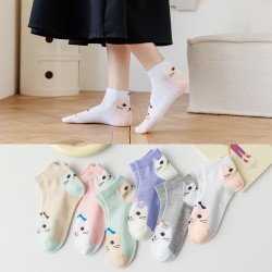 Cross-border thin women's Korean version cotton mesh short socks, cat face shallow mouth low top cute ins trendy sports boat socks