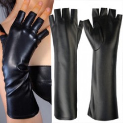 Extended leather gloves for women, half-finger thin, fleece, windproof, warm and stylish outdoor fur gloves