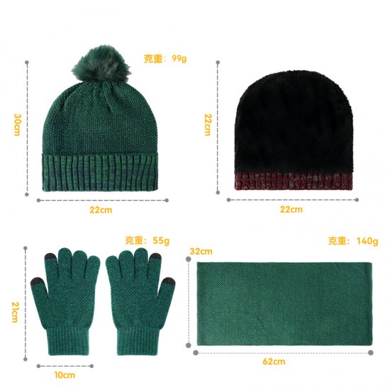 European And American Ladies Winter Wool Ab Yarn Knitting Plus Fluff Ball Double Hat Scarf Gloves Three-piece In Stock European And American Ladies Winter Wool Ab Yarn Knitting Plus Fluff Ball Double Hat Scarf Gloves Three-piece In Stock