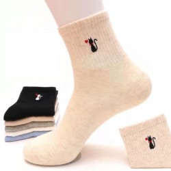 Autumn and winter candy-colored cute women's socks, Japanese kitten solid color mid-calf socks, all-season patchwork color ins trendy and versatile socks