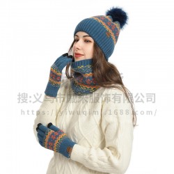 Cross-border Europe And The United States Amazon Winter New Thick Warm Ladies Snowflake Hat Gloves Scarf Three-piece Set Manufacturers