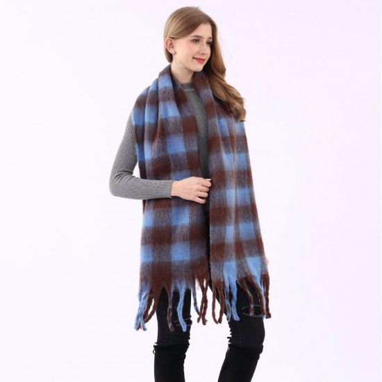 The same checked scarf as Yu Shuxin, the little red book style scarf, a versatile winter thick and warm tassel couple shawl The same checked scarf as Yu Shuxin, the little red book style scarf, a versatile winter thick and warm tassel couple shawl